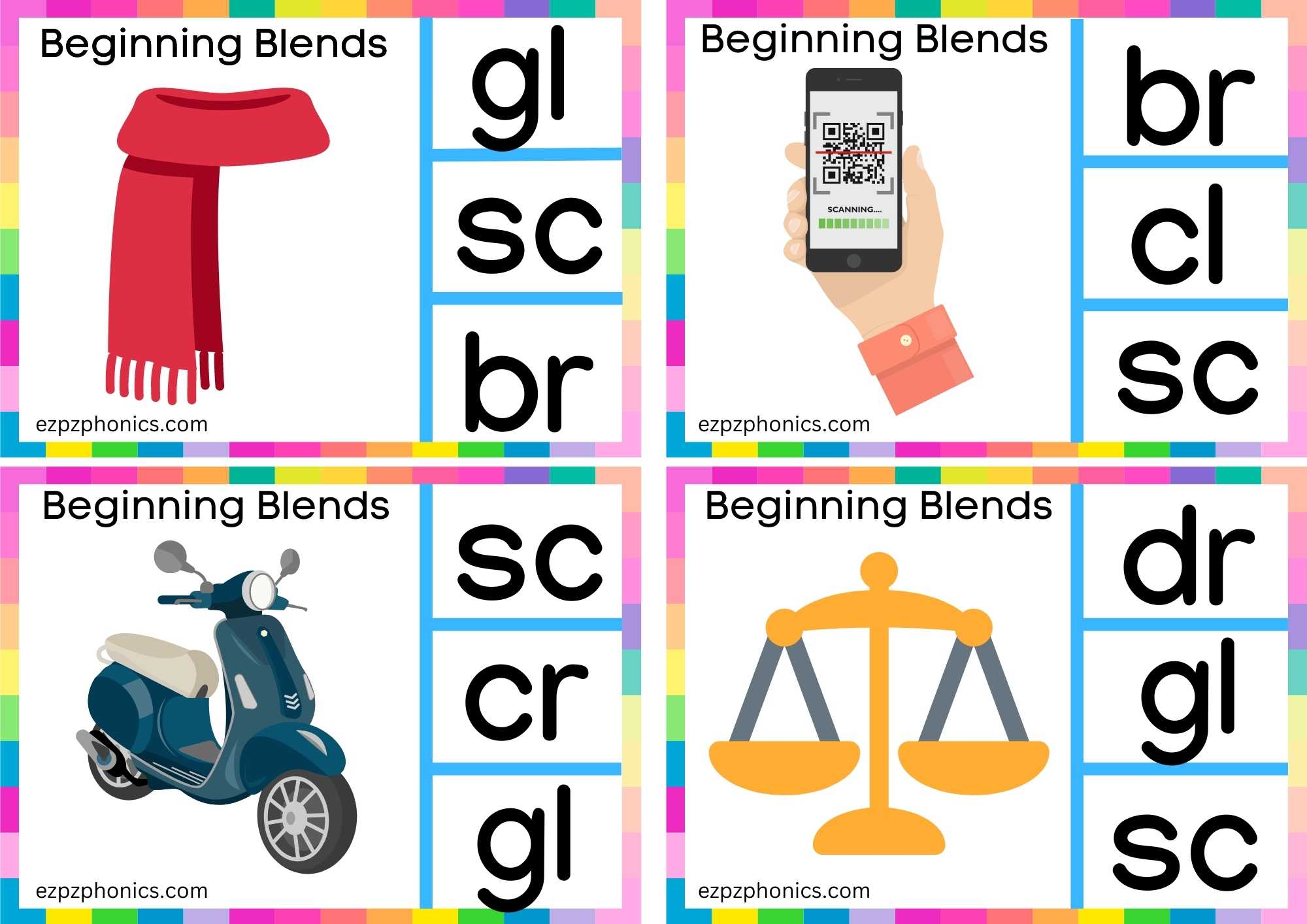 SC Beginning Blends Clip Cards Look At The Images And Clip The Correct Letters Set 1